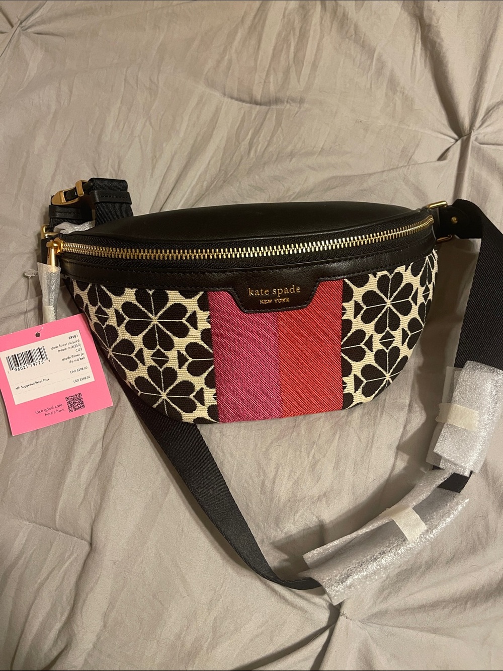kate spade Black, Cream & Pink Floral Stripe Crossbody Belt Bag